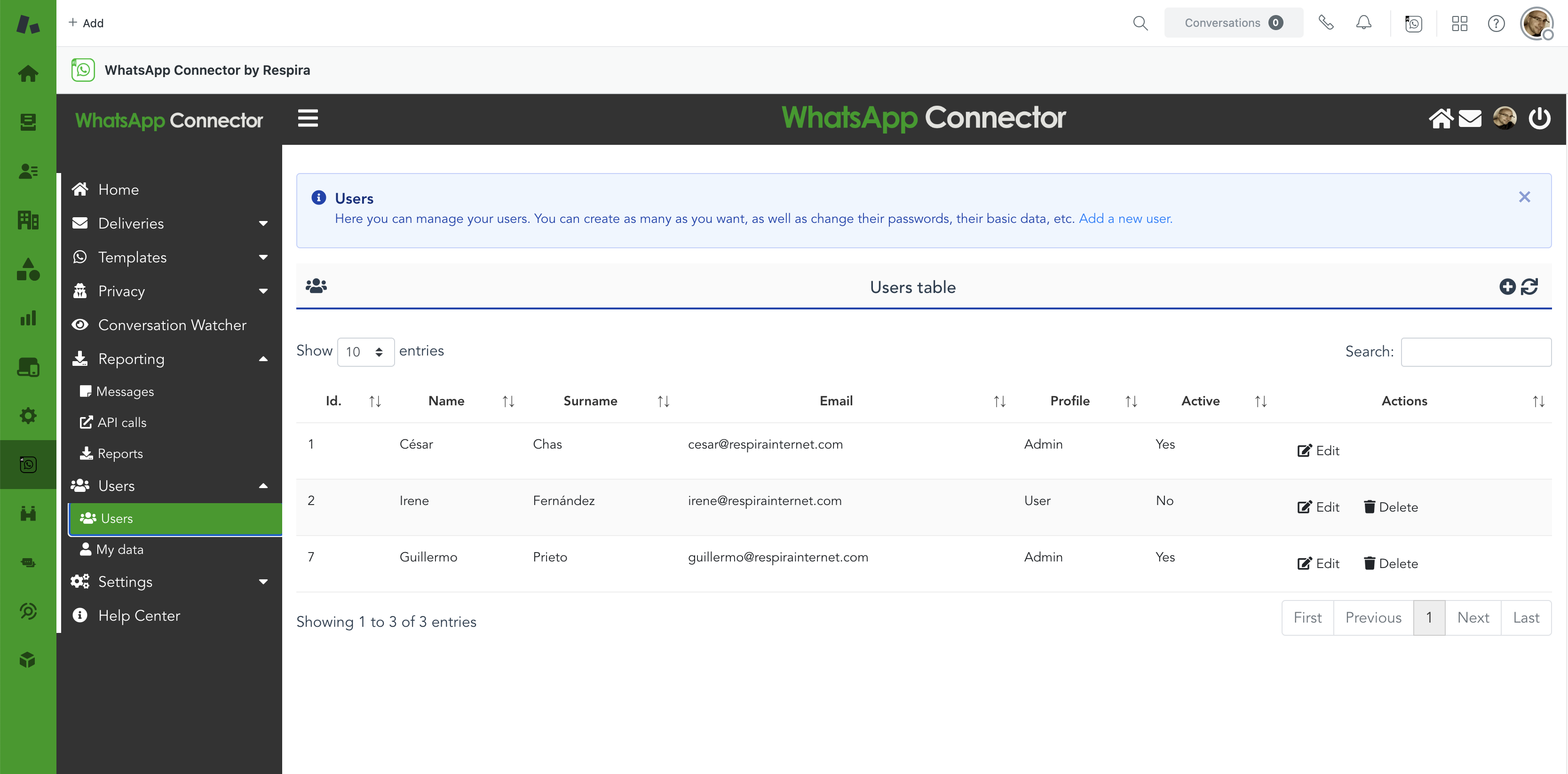 Users, roles and multi-line management